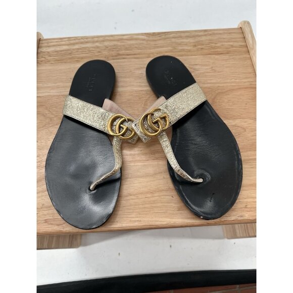 Gucci Glittering Gold Sandals with Black Sole - Picture 1 of 11